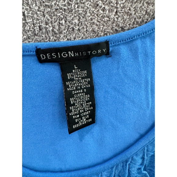 Design History Women's Tank Top Size L Sky Blue Ruffle Front Soft Stretchy Knit - Picture 2 of 3